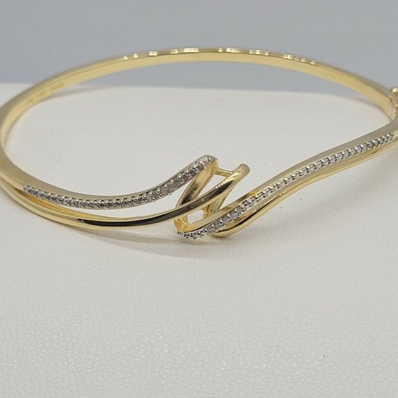 18kt Gold Over Silver Diamond Accent Bypass Bangle Bracelet MSRP $325 - Picture 2 of 9